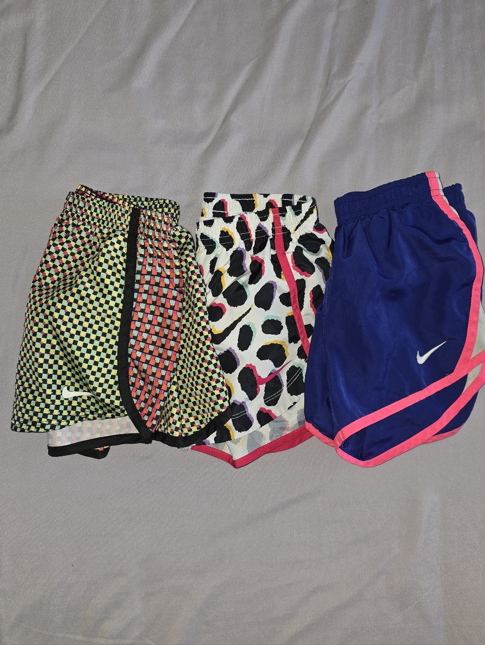 Nike Girls' Blue Shorts with Pink Trim + Multicolor Chevron & White Leopard Set